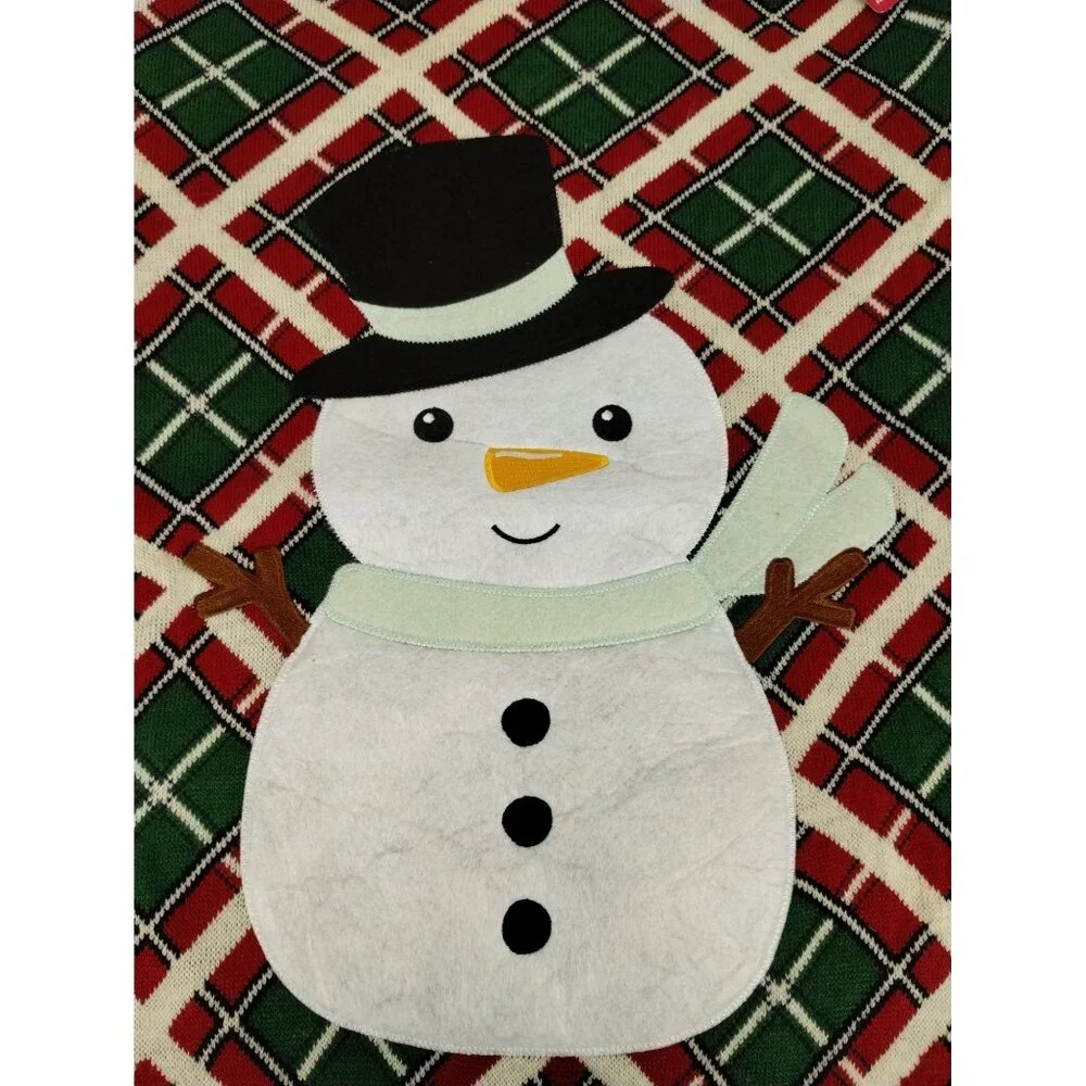 Merrry Makings Dog XXL Holiday Snowman Pet Sweater Red and Green Tartan Plaid